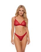 Obsessive Lenjerie sexy 2 piese Crimessa sutien + tanga din plasă cu inimioare decorative culoare roșu mărime L/XL