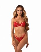 Obsessive Lenjerie sexy 2 piese Matildea sutien și chilot tanga crotchless din dantelă cu decupaje culoare roșu mărime S/M