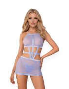 Obsessive Lenjerie sexy 2 piese Shaderi Dress & Thong rochie + tanga din plasă design geometric culoare albastru mărime XS/S