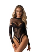Obsessive Lenjerie sexy teddy cu spatele gol din plasă delicată model geometric crotchless culoare negru mărime S/M/L (model B135)