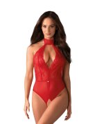 Obsessive Lenjerie sexy teddy Dagmarie din dantelă decolteu adânc spate gol crotchless culoare roșu mărime XS/S