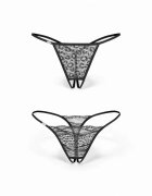 Obsessive Set 2 chiloți sexy Bianca design crotchless model dantelă și animal print culoare negru mărime L/XL
