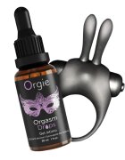 Orgie Set Orgasmic Bunny gel intim Orgasm Drops cu efect de răcire și încălzire + inel pentru penis cu 10 funcții de vibrație (mov)