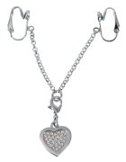 Orion Lanț intim pentru femei Intimate Jewellery cu pandantiv în formă de inimă cu strasuri cu cleme de atașare pentru labii argintiu