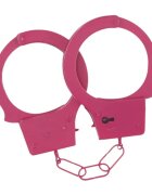 Ouch! Cătușe Classic Metal Handcuffs Pink pentru jocuri erotice BDSM cu buton de eliberare rapidă mărime reglabilă roz