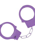 Ouch! Cătușe Classic Metal Handcuffs Purple pentru jocuri erotice BDSM cu buton de eliberare rapidă mărime reglabilă mov