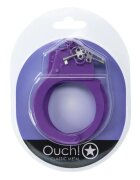 Ouch! Cătușe Classic Metal Handcuffs Purple pentru jocuri erotice BDSM cu buton de eliberare rapidă mărime reglabilă mov