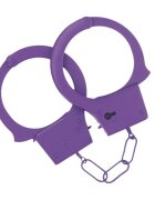 Ouch! Cătușe Classic Metal Handcuffs Purple pentru jocuri erotice BDSM cu buton de eliberare rapidă mărime reglabilă mov