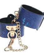 Ouch! Cătușe Handcuffs - Florence Collection pentru jocuri erotice BDSM design de piele de șarpe cu lanț auriu culoare albastru