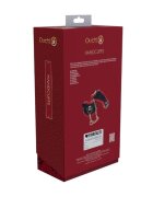 Ouch! Cătușe Handcuffs - Milan Collection pentru jocuri erotice BDSM cu lanț auriu din piele îmbinată culoare negru cu roșu