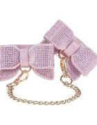 Ouch! Cătușe Handcuffs - Paris Collection pentru jocuri erotice BDSM model cu fundă mărime ajustabilă roz cu auriu