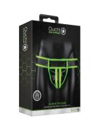Ouch! Chilot sexy bărbați Striped Jockstrap Glow In The Dark cu capse negru cu verde fosforescent mărime L/XL