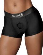Ouch! Ham strap-on tip boxeri Vibrating Strap-On Boxer compatibil cu majoritatea dildo-urilor vibrator bullet inclus negru mărime M/L