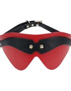 Ouch! Mască Blindfold - Milan Collection pentru jocuri erotice BDSM din piele îmbinată mărime ajustabilă culoare roșu cu negru
