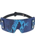 Ouch! Mască By Shots Blindfold pentru jocuri erotice BDSM din piele îmbinată cu design de piele de șarpe culoare albastru