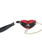Ouch! Set Collar with Leash - Milan Collection pentru jocuri erotice BDSM cu lanț auriu din piele îmbinată culoare negru cu roșu