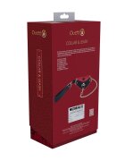 Ouch! Set Collar with Leash - Milan Collection pentru jocuri erotice BDSM cu lanț auriu din piele îmbinată culoare negru cu roșu
