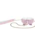 Ouch! Set Collar with Leash - Paris Collection pentru jocuri erotice BDSM model cu fundă mărime ajustabilă roz cu auriu