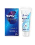 Pachet pentru cupluri: Prezervative Durex Natural Regular Fit 56 mm 12 buc + Lubrifiant pe bază de apă Durex Natural Hidratante 100 ml