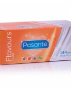 PASANTE Prezervative Flavors cu aroma de ciocolata capsuni menta si afine 53 mm 1 cutie x 144 buc