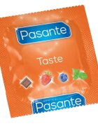 PASANTE Prezervative Flavors cu aroma de ciocolata capsuni menta si afine 53 mm 1 cutie x 144 buc