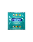 PASANTE Prezervative Tropical Flavours colorate și cu arome de ananas nucă de cocos și mango din latex diametru 52 mm 144 buc