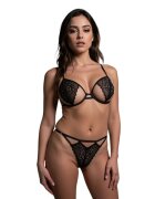 Passion Lenjerie sexy 2 piese Resilque Bra + Thong sutien și chilot tanga din dantelă negru mărime L/XL