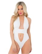 PINK LIPSTICK Lenjerie sexy teddy TAKE THE PLUNGE Bodysuit cu decolteu adânc și chilot tanga mărime S/M culoare alb