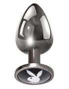 Playboy Plug anal Tux - Large din aluminiu bază cu logo lungime 9.5 cm diametru 3.9 cm (mărime L) argintiu