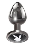 Playboy Plug anal Tux - Small din aluminiu bază cu logo lungime 7.3 cm diametru 2.7 cm (mărime S) argintiu