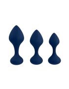 Playboy Set plug anal Tail Trainer cu 3 dopuri anale cu dimensiuni progresive din silicon diametre 3.3 - 3.8 cm albastru