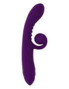 Playboy Vibrator dublu Curlicue cu striații și stimulator clitoris curbat 10 funcții de vibrație rezistent la apă mov