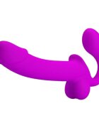 PRETTYLOVE Dildo dublu KELPIE strap-on fără ham cu funcție de ejaculare culoare mov lungime 25 cm