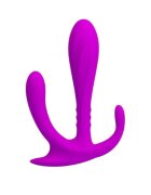 PRETTYLOVE Dildo triplu Edgar pentru stimulare vaginală și anală din silicon moale lungime 11.5 cm culoare mov