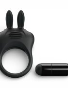PRETTYLOVE Inel pentru penis Davion Rabbit cu vibrator bullet inclus din silicon diametru 3 cm negru