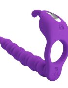 PRETTYLOVE Inel vibrator pentru penis cu dildo Blackney pentru dublă penetrare 7 funcții de vibrație din silicon mov
