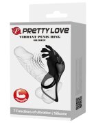 PRETTYLOVE Inel vibrator pentru penis - RUBEN din silicon negru 7 functii de vibrare