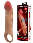 PRETTYLOVE Manșon Brad Brown cu mini vibrator pentru extensia și îngroșarea penisului inel pentru testicule +4 cm în lungime culoarea maro