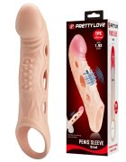 PRETTYLOVE Manșon Brad Flesh cu mini vibrator pentru extensia și îngroșarea penisului inel pentru testicule +4 cm în lungime culoarea pielii
