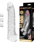 PRETTYLOVE Manșon realist Silas cu 3 inserții detașabile pentru ajustarea adâncimii inel pentru testicule transparent 26 cm