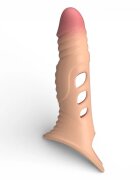 PRETTYLOVE Manșon Vibrating Penis Sleeve cu mini vibrator pentru extensia și îngroșarea penisului inel pentru testicule +4 cm în lungime culoarea pielii