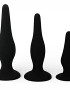 PRETTYLOVE Set plug anal Beginner’s Mini Anal Kit 3 dopuri anale cu ventuză pentru fixare din silicon medical lungimi 8.5 x 11.5 x 13 cm negru