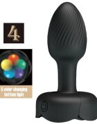 PRETTYLOVE Vibrator anal Olman bază cu lumini LED 10 funcții de vibrație rezistent la apă diametru 3 cm negru