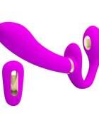PRETTYLOVE Vibrator dublu Thunderbird strap-on fără ham 3 funcții de electroșoc control prin telecomandă roz 22.5 cm