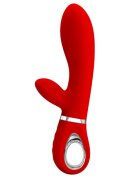 PRETTYLOVE Vibrator rabbit Thomas pentru punctul G 7 funcții de vibrație din silicon moale culoare roșu cu argintiu
