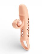 ROMANCE Manșon vibrator Mind Blowing Miracles cu bullet inclus pentru extensia și îngroșarea penisului inel pentru testicule culoarea pielii 20 cm