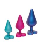 ROMP Set plug anal LUSTER Anal Training Kit 3 dopuri de dimensiuni progresive 7.4 cm - 10.5 cm cu baze în formă de inimă multicolore
