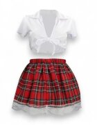S LINE Costum sexy școlăriță S-LINE BY SHOTS Schoolgirl Costume pentru roleplay cămașă cu fustă în carouri mărime S/M alb-roșu