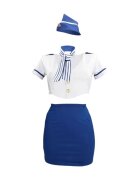 S-line Lenjerie erotică 4 piese Stewardess Costume costum sexy stewardesă pentru roleplay albastru și alb mărime S/M