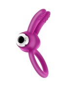 S PLEASURES Inel vibrator pentru penis Duo Flap Ring design în formă de iepuraș bullet detașabil din silicon moale roz
